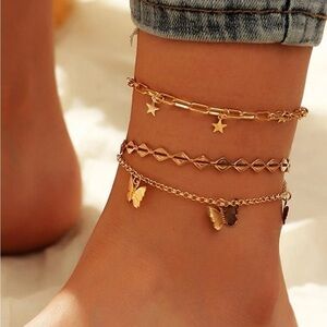 Gold 3/$30 3pc Butterfly Anklets
